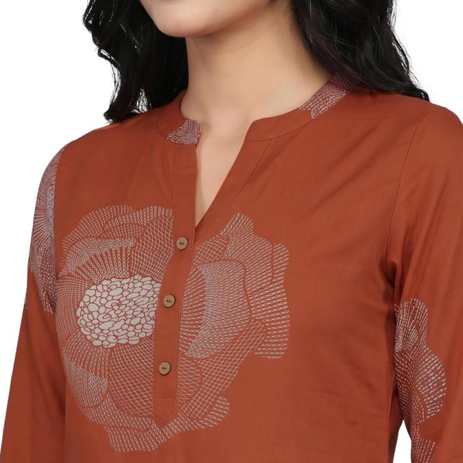 R&B Orange Women Mandarin Collar Three-Quarter Sleeves Kurta 