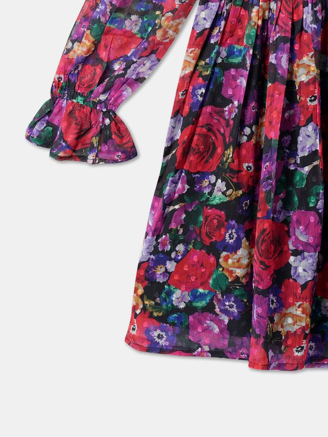Girls Floral Print A-Line Dress image number 3