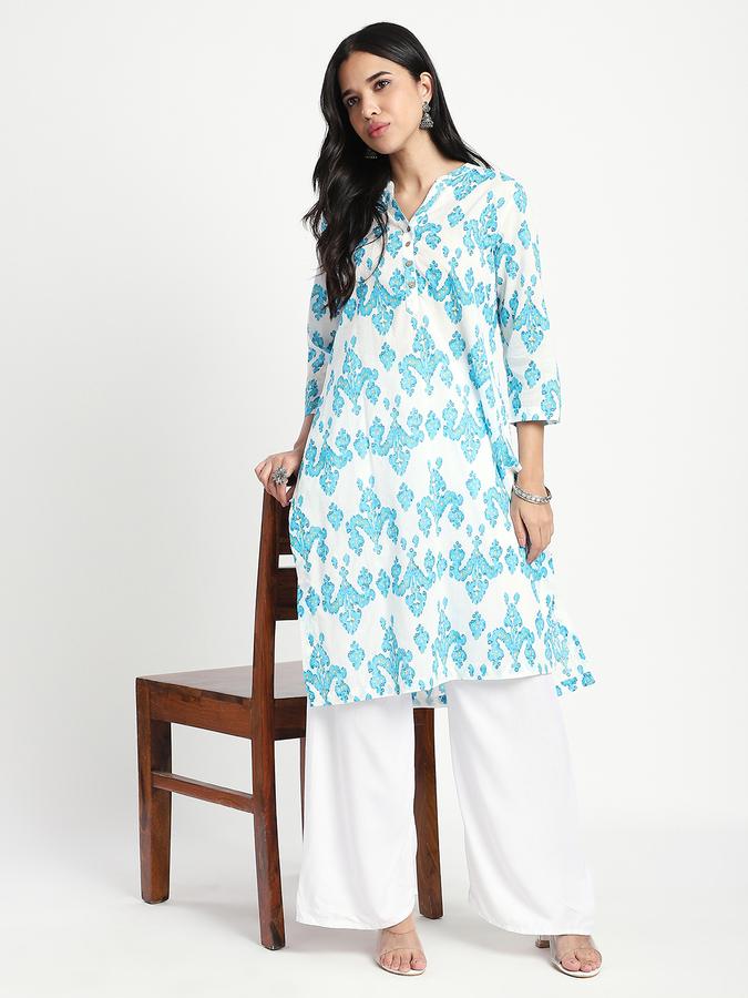 Women Viscose Regular Fit Mandarin Collar Printed Kurta