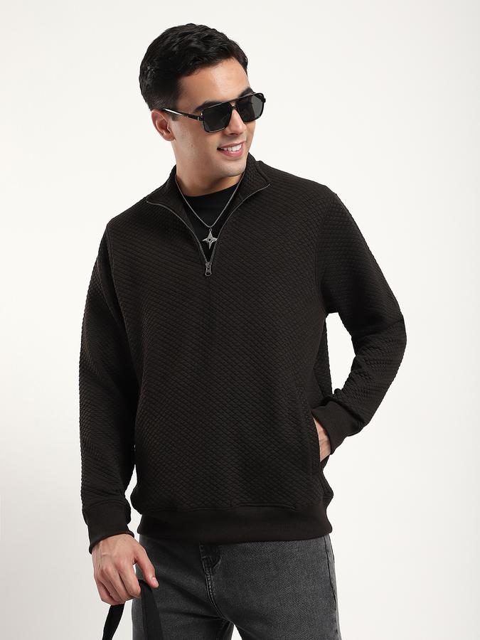 Men Polyester Regular Fit Quarter Zip Textured Sweatshirt