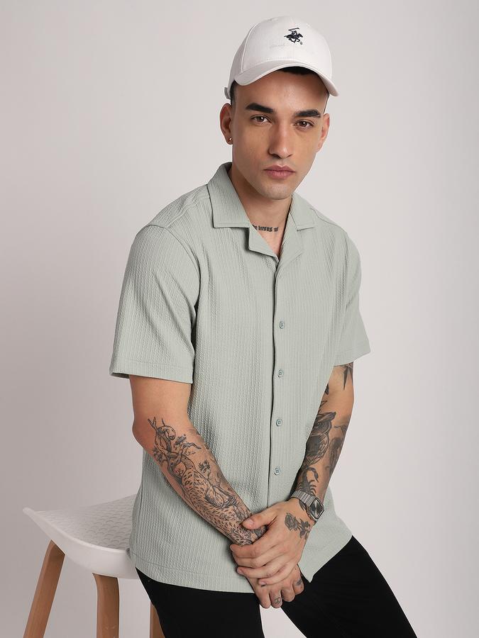 Men Cotton Regular Fit Camp Collar Textured Shirt