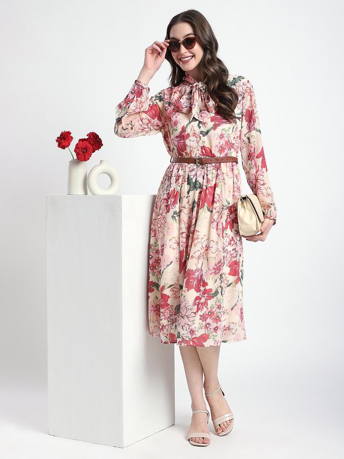 R&B Women Off White Floral Print Shirt Dress