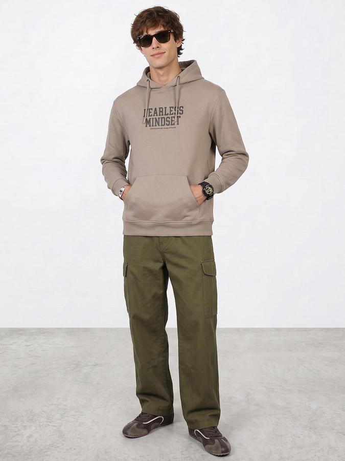 R&B Men Sand Typography Print Hooded Long Sleeves Sweatshirt