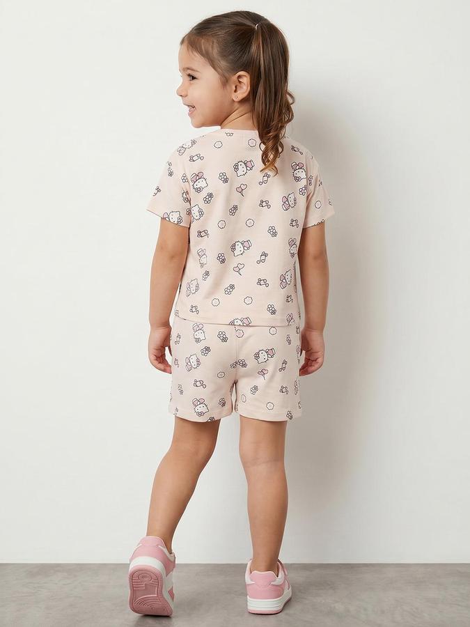 R&B Pink Girls Printed Short Sleeves Clothing Set
