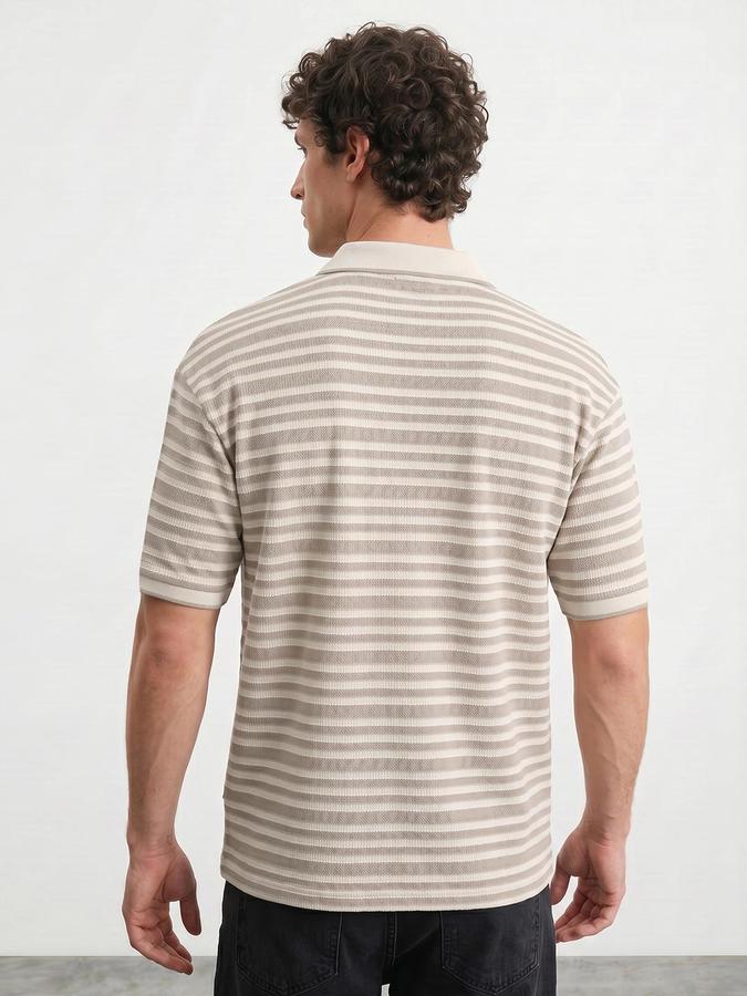 R&B Beige Men Striped Short Sleeves Tshirt
