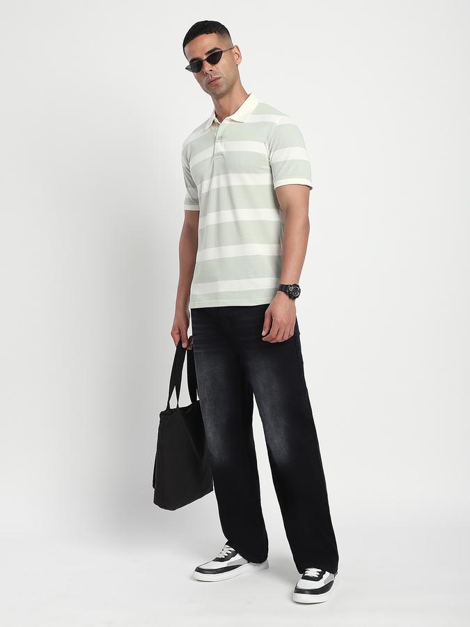 Men Cotton Blend Slim Fit Polo Neck Striped T-shirt
