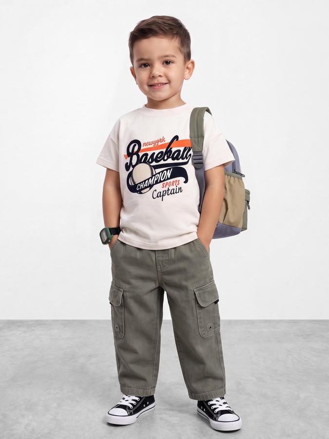 R&B Boys Grey Graphic Print Short Sleeves Round Neck Pure Cotton T-Shirt