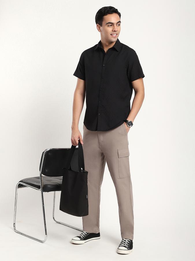 Men Polyester Slim Fit Shirt Collar Textured Shirt