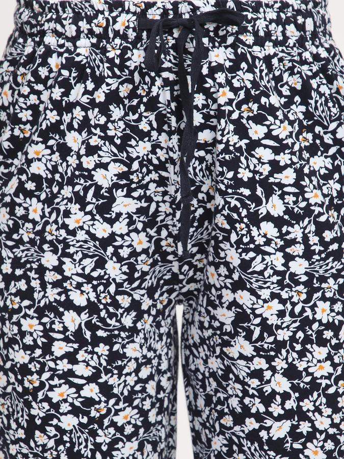 Women Cotton Slim Drawstring Printed Capri Pants