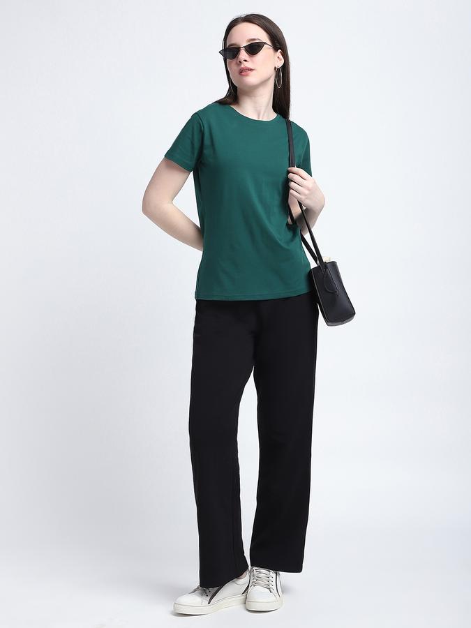 Women Polyester Wide Leg Mid Rise Solid Pants