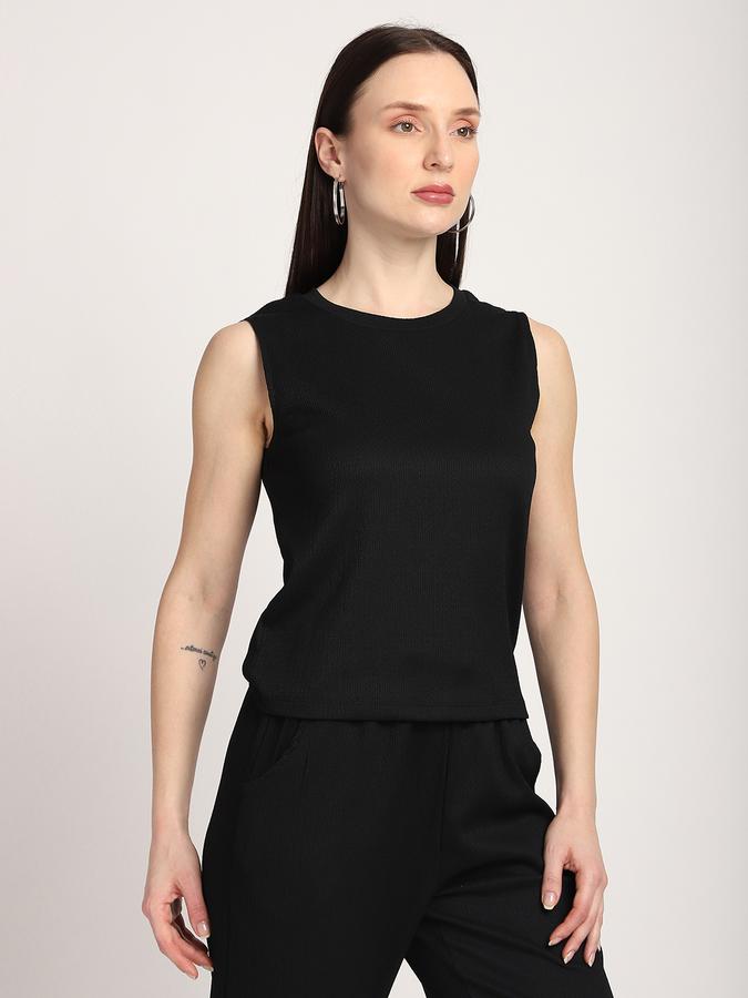 R&B Women Black Solid Sleeveless Top
