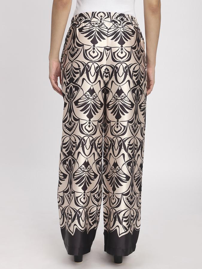 R&B Women Ivory Abstract Print Wide-Leg Trousers