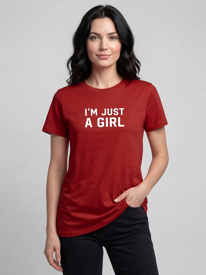 R&B Red Typography Women Round Neck Regular Fit Short Sleeves T-Shirt 