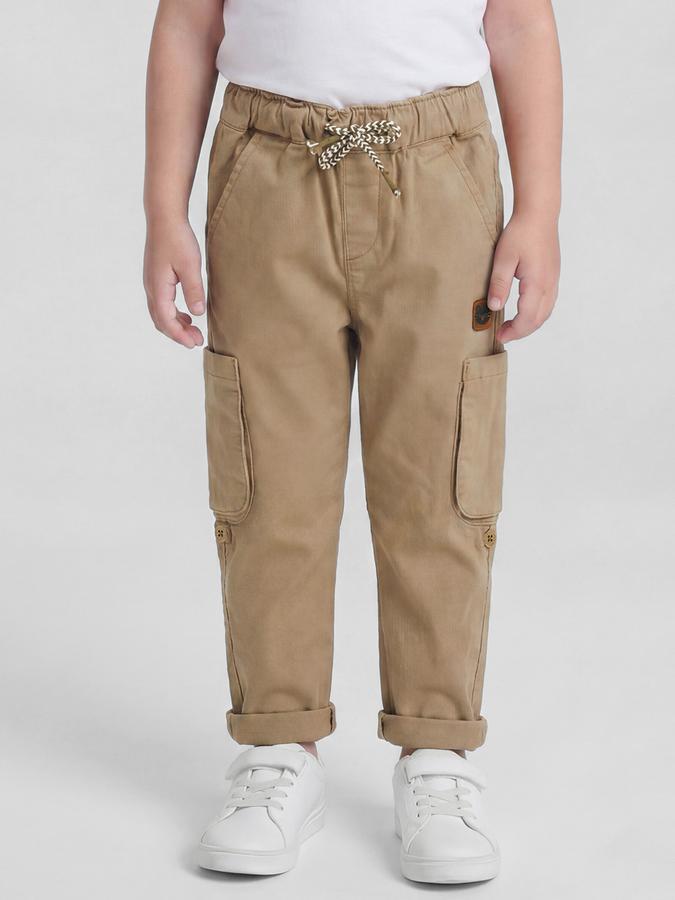 R&B Khaki Solid Boys Mid-Rise Regular Fit Trouser