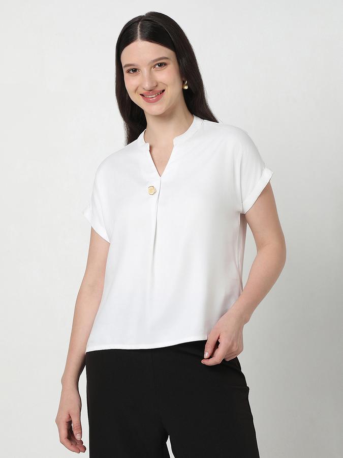 Women Viscose Regular Fit Mandarin Collar Solid Top