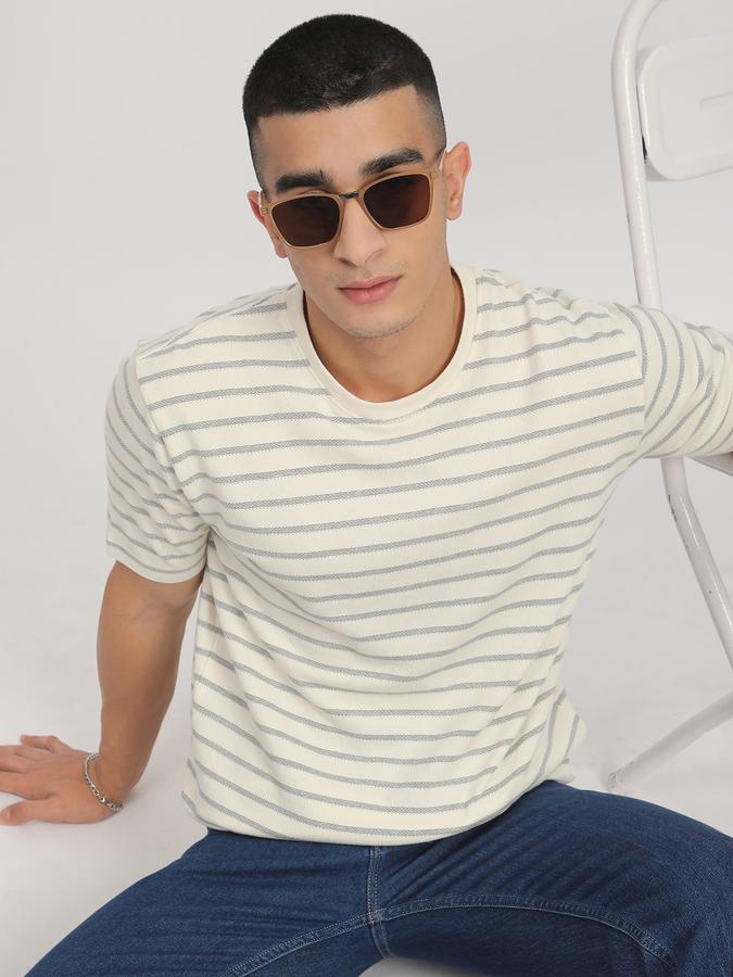 Men Polycotton Regular Fit Crew Neck Striped T-shirt