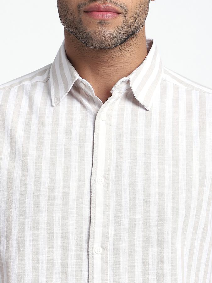R&B Men's Beige Striped Shirt