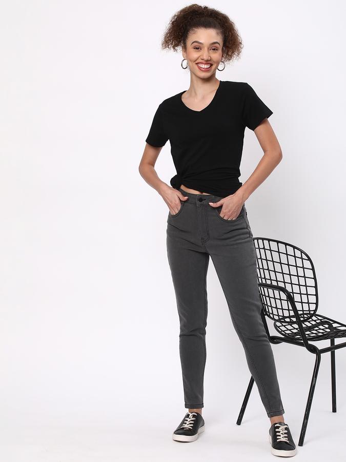 Women Cotton Regular Fit V-Neck Solid T-shirt