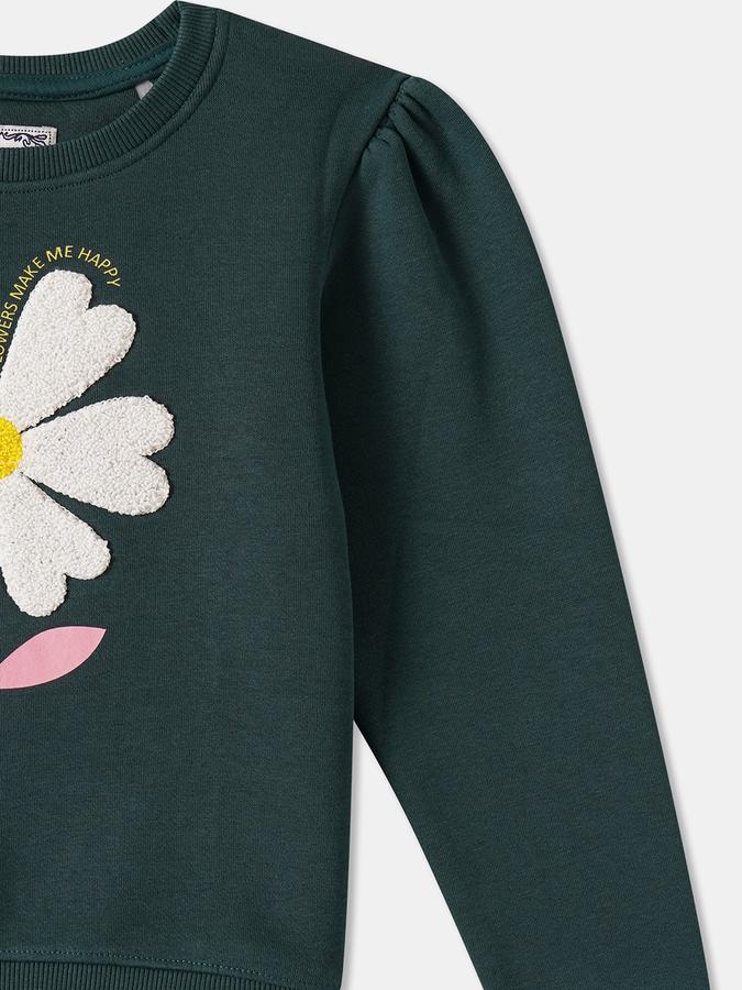 Girls Cotton Blend Regular Fit Crew Neck Graphic Sweatshirt