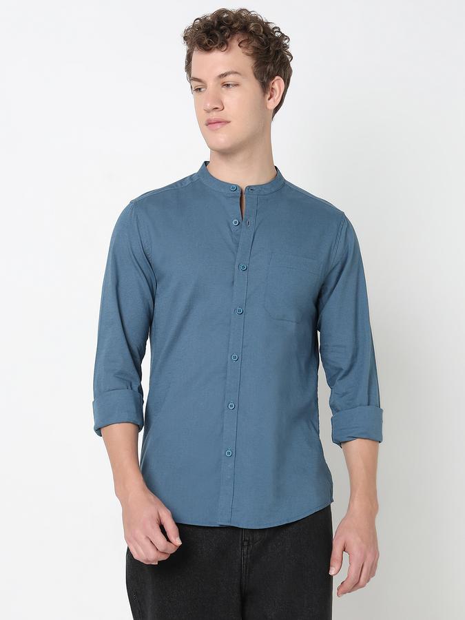 MANDRIN COLLAR FULL SLEEVE - SLUB SHIRT SOLID SINGLE POCKET image number 1