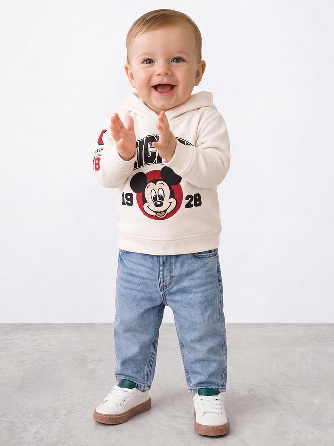 R&B Boys Beige Mickey Printed Long Sleeves Hooded Sweatshirt