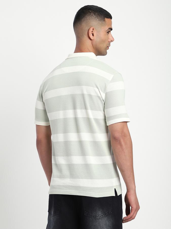 Men Cotton Blend Slim Fit Polo Neck Striped T-shirt