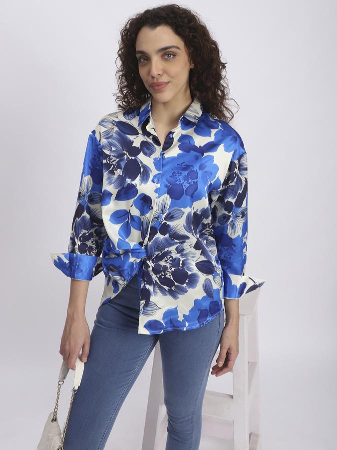 Women Polyester Relaxed Fit Shirt Collar Floral Top