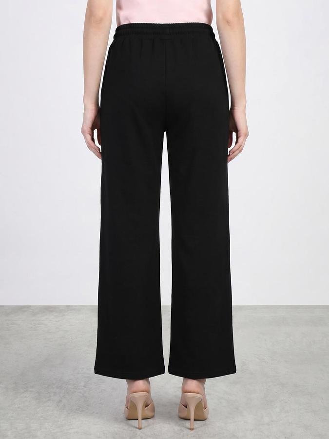 R&B Women Black Pure Cotton Wide Leg Trackpant 