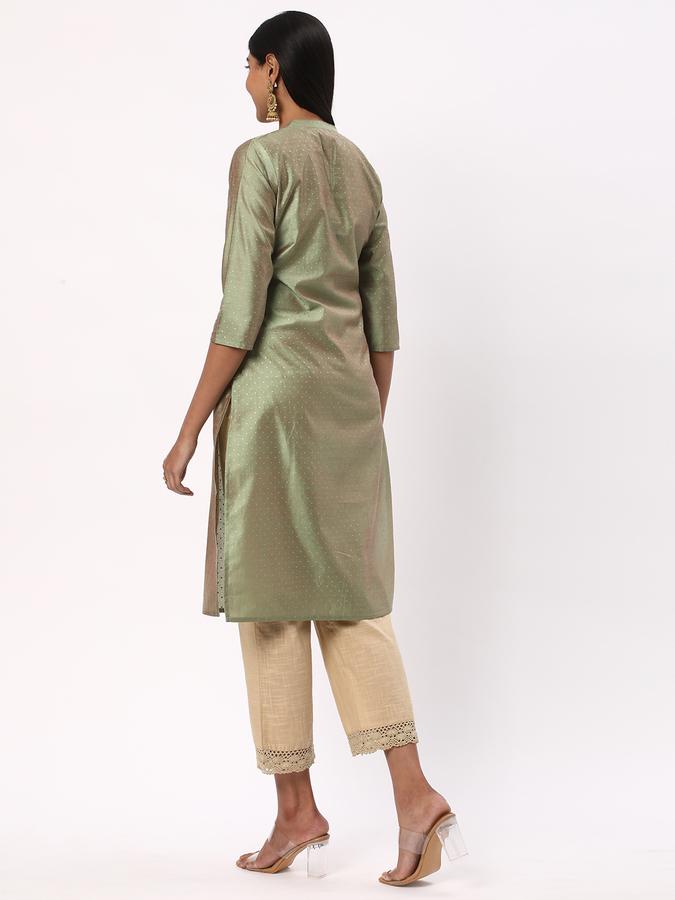 Women Poly Blend Regular Fit Mandarin Collar Embroidered Kurta