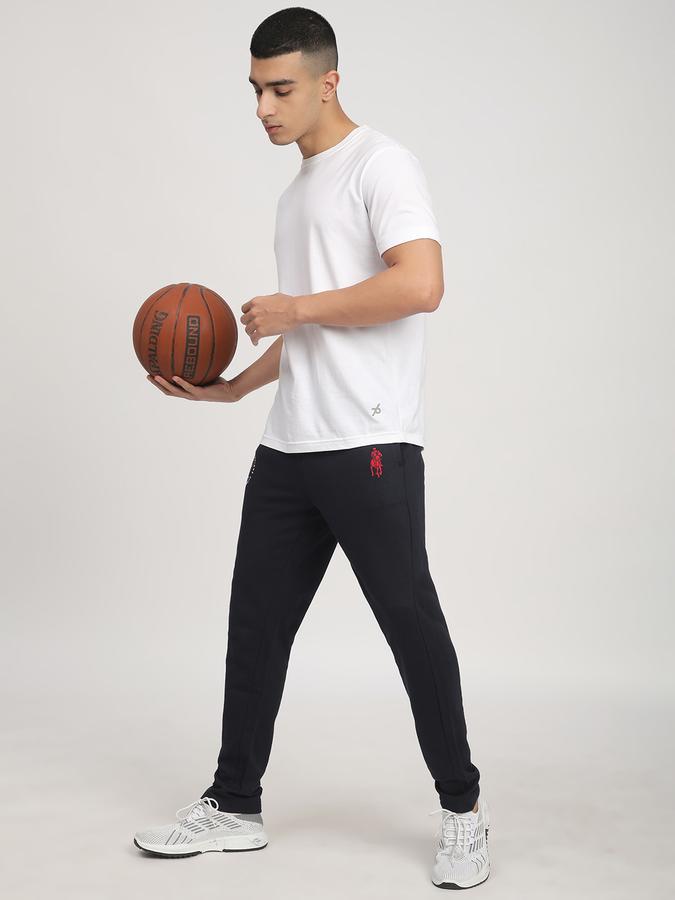 Men Fleece Tapered Fit Drawstring Waist Cuffed Hem Trackpants