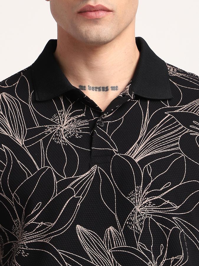 Men Cotton Regular Fit Polo Neck Graphic T-shirt