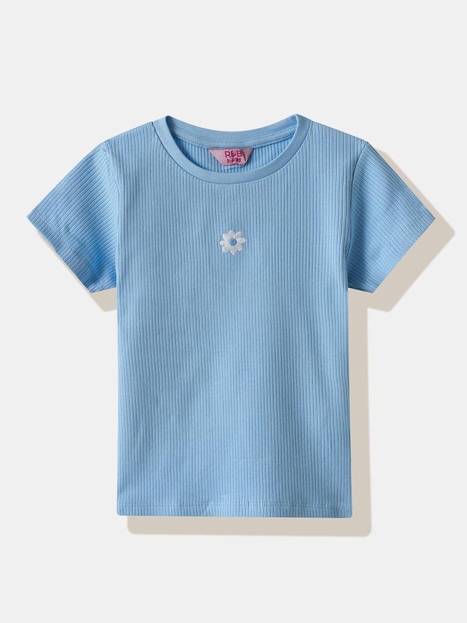 Girls Cotton Blend Regular Fit Crew Neck Floral T-shirt