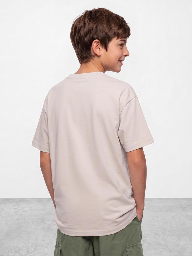R&B Boys Cream Typography Print Short Sleeves Round Neck Pure Cotton T-Shirt