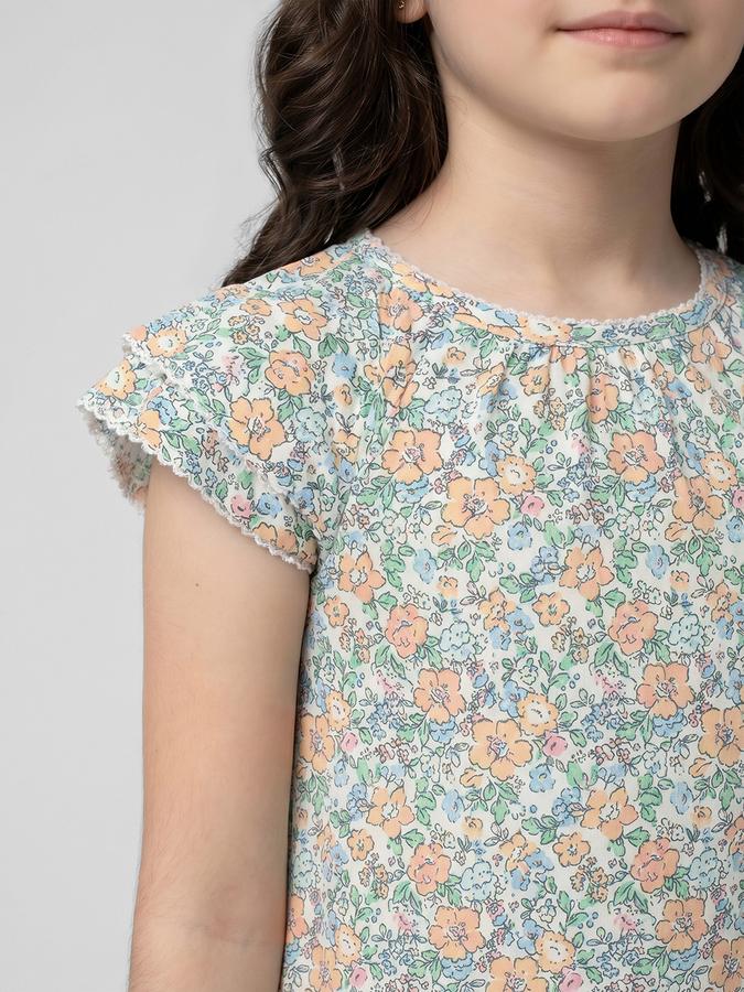 R&B Multi Color Printed Girls Round Neck Short Sleeves Dresses