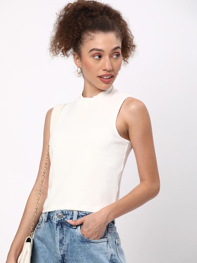 Women Ribbed Regular Fit High-Neck Top image number 0