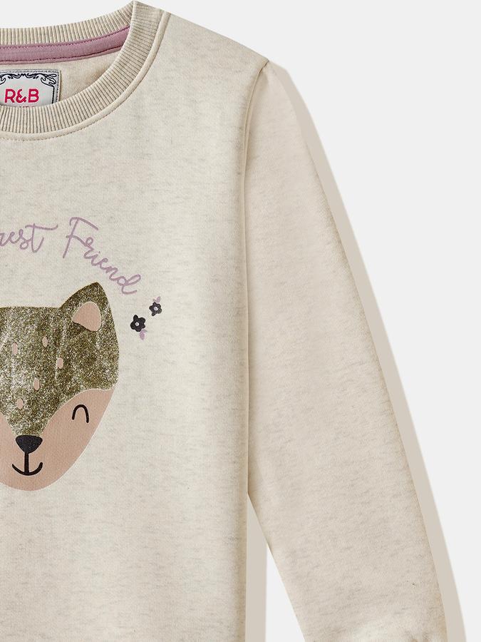 Girls Cotton Blend Regular Fit Crew Neck Graphic Sweatshirt