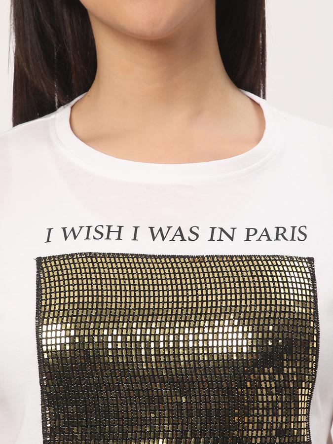 Women Embellished Regular Fit Round-Neck T-Shirt image number 3