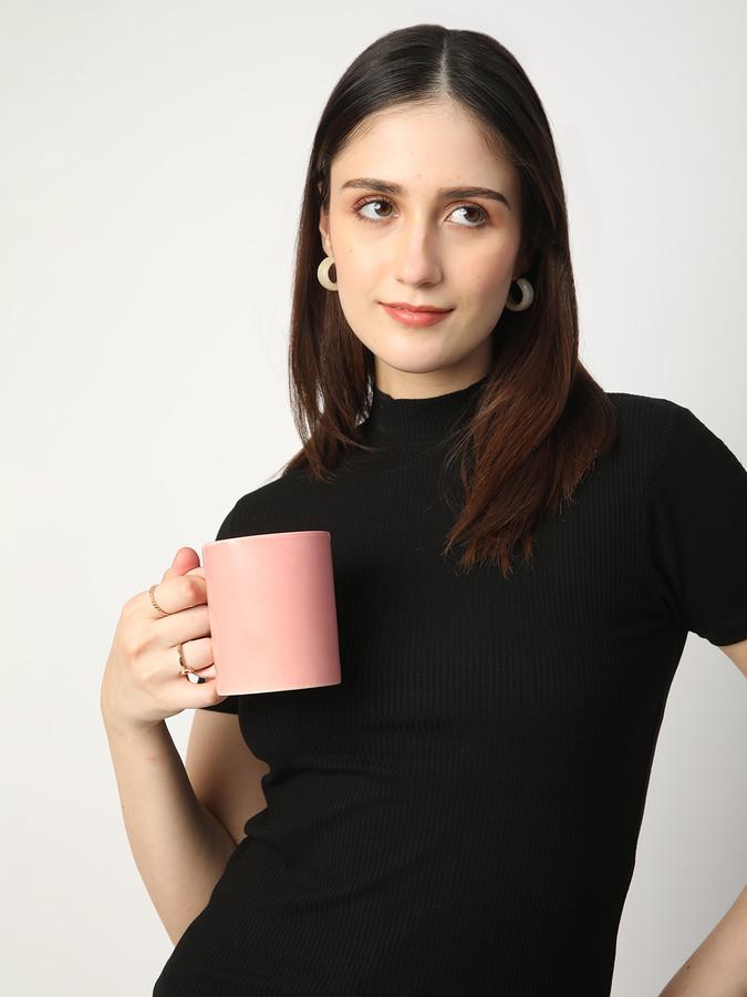 Women Viscose Fitted High Neck Ribbed T-shirt