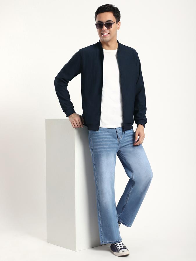 Men Polyester Blend Regular Fit Solid Bomber Jacket