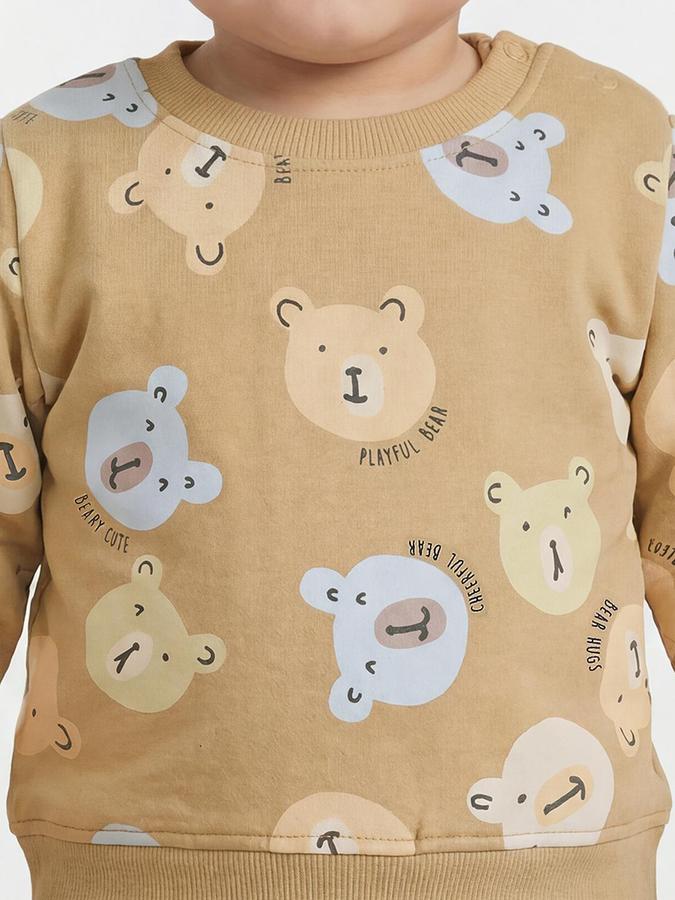 R&B Boys Beige Printed Long Sleeves Round Neck Sweatshirt& Joggers Set 