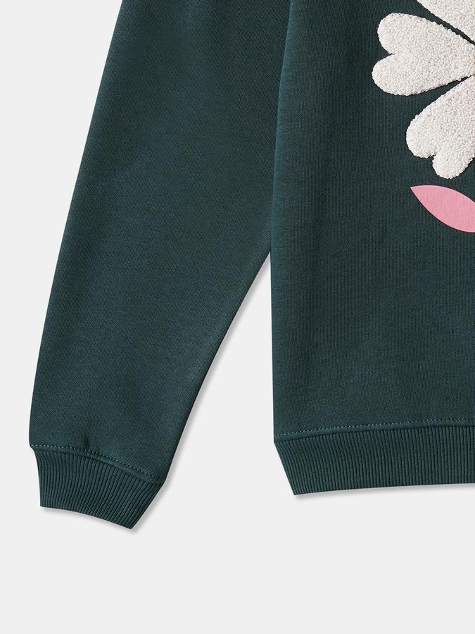 Girls Cotton Blend Regular Fit Crew Neck Graphic Sweatshirt