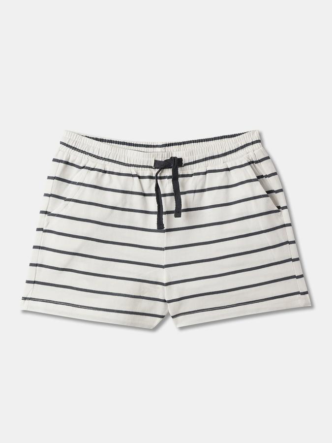 Girls Cotton Striped Elastic Waist Clean Hem Shorts