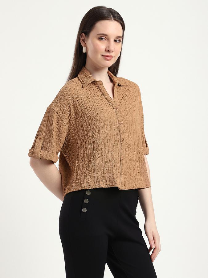 R&B Women Cinnamon Solid Textured Shirt