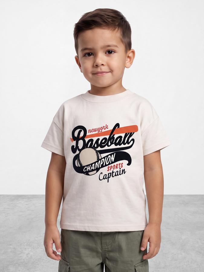 R&B Boys Grey Graphic Print Short Sleeves Round Neck Pure Cotton T-Shirt