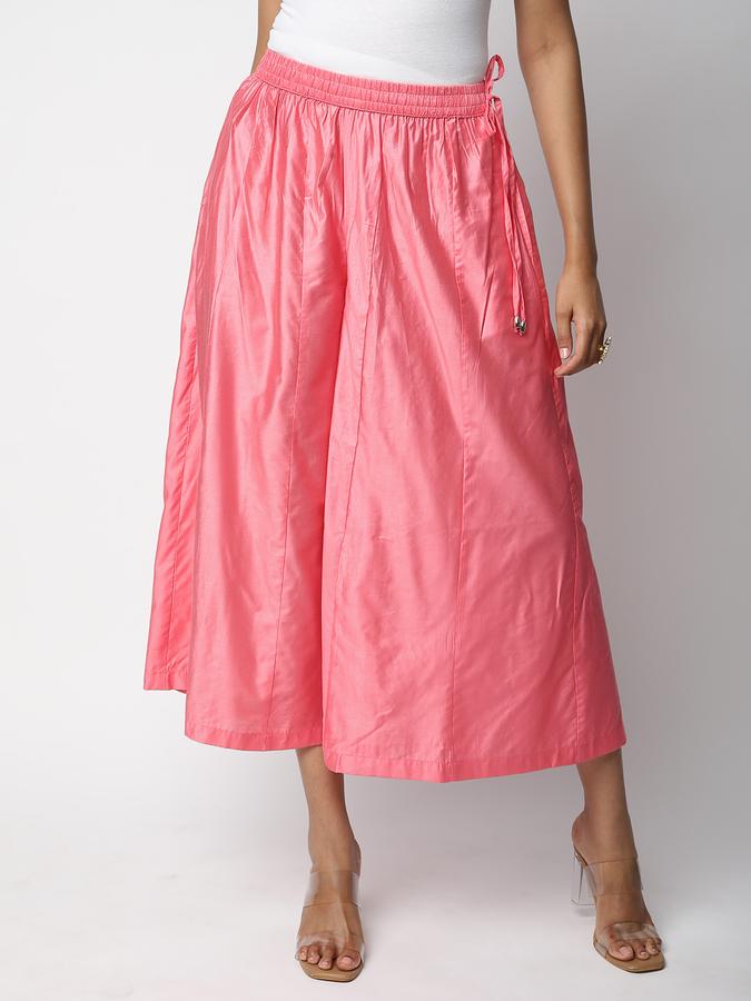 Women Viscose Blend Culottes Drawstring Solid Trousers