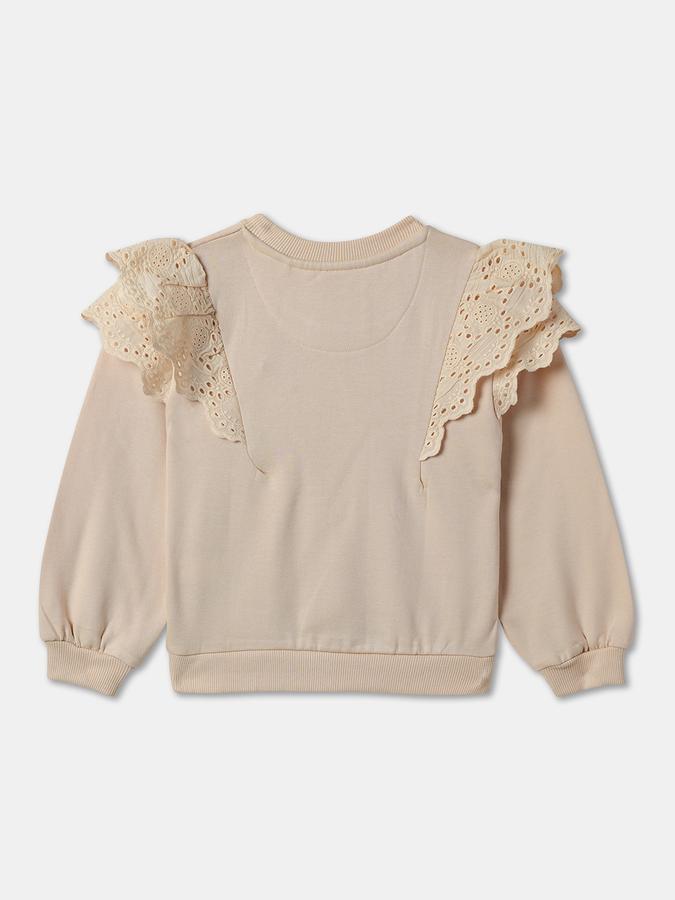 Girls Solid Regular Fit Full Sleeve Crew Neck Ruffle SweaT-Shirt