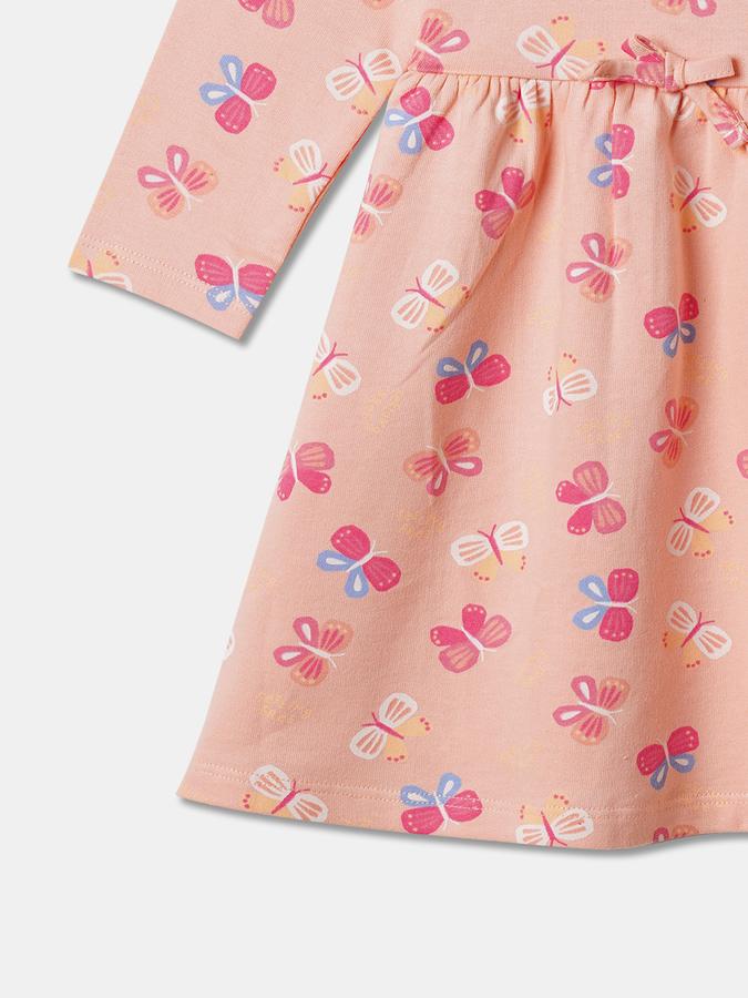 Girls Cotton A-Line Round Neck Printed Dress