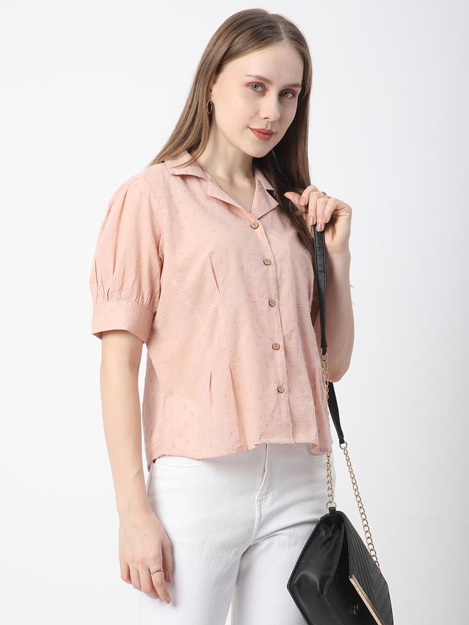 Women Rayon Regular Fit Shirt Collar Textured Ethnic Top