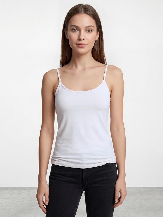 R&B Womens Ivory Solid Spaghetti Straps Camisole