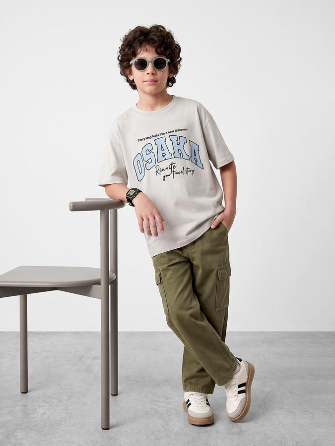 R&B Boys Grey Short sleeve Round Neck Vacay Edit City Graphics Bold Graphic Pure Cotton T-Shirt